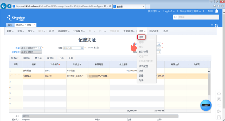 金蝶k3财务软件凭证数值设置